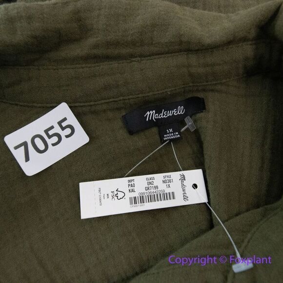 New! Madewell Lightspun Flap Pocket Oversized Ex-Boyfriend Shirt  green, size 1X - Picture 11 of 16